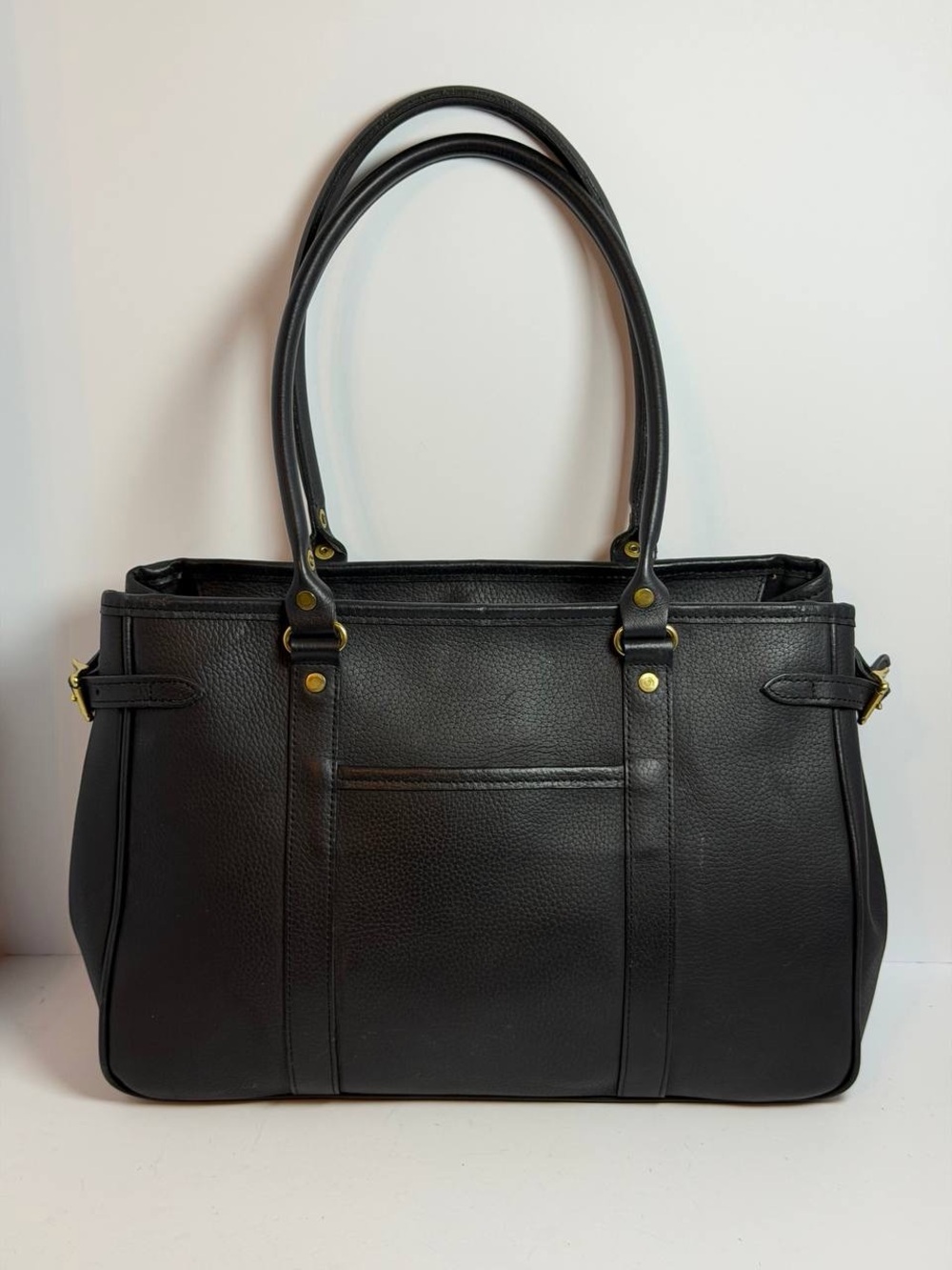 J.W. Hulme Co Black Leather Tote Bag Gold Tone Hardware